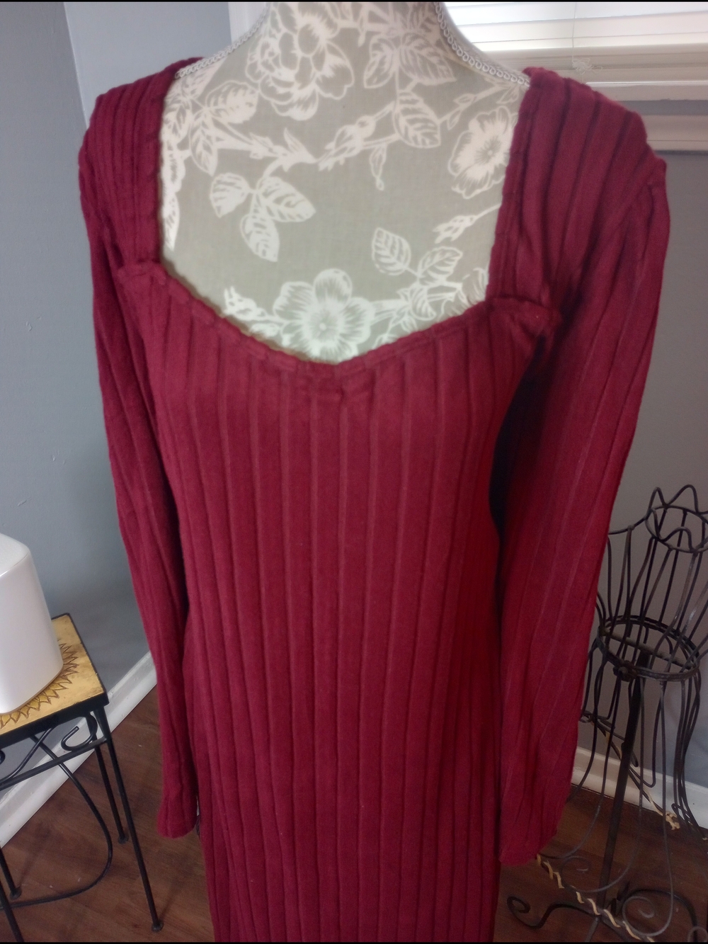 2 For $10 Ribbed Long-Sleeve Sweater Dress in Deep Wine